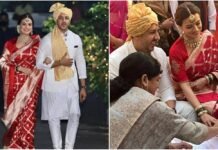 Dia Mirza Wears Gold And Red Raw Mango Saree For Her Wedding With Vaibhav Rekhi